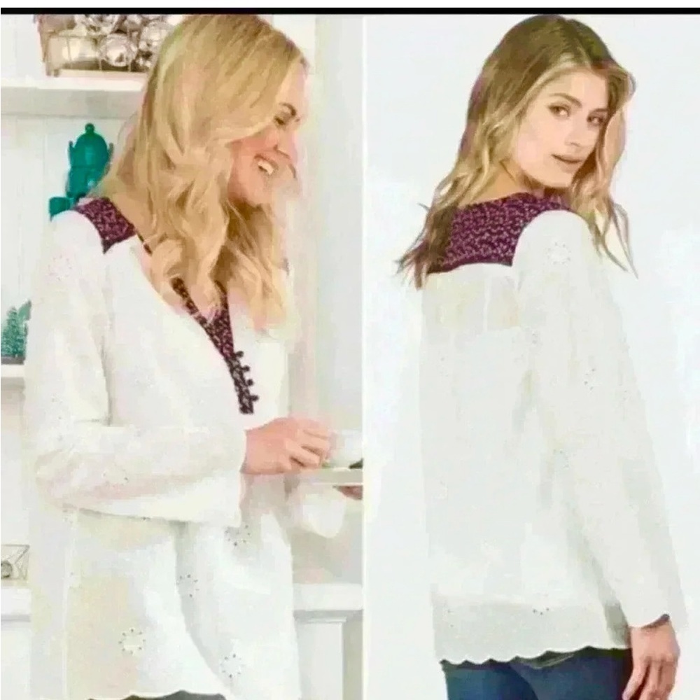 Matilda Jane White Eyelit Blouse with Floral Details